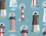 Ocean Blue - Lighthouses by Tom Little Studio from Timeless Treasures Fabric