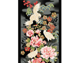 Tadashi Metallic - Crane Floral Black PANEL 25 Inches from P & B Textiles Fabric