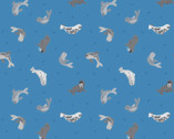 Small Things Polar Animals - Seals Surf Blue PEARL from Lewis and Irene Fabric