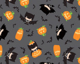 Halloween II - Batman Kawaii Toss Grey from Camelot Fabrics