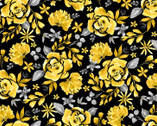 Misty Morning - Cabbage Rose Yellow Black by Barb Tourtillotte from Henry Glass Fabric