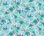Salt and Sea - Packed Shells and Starfish Teal from Henry Glass Fabric