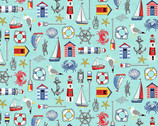 Nautical - Icons Teal from Makower UK  Fabric