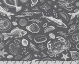 Catch of the Day - Sea Creatures Graphite Grey from Robert Kaufman Fabric