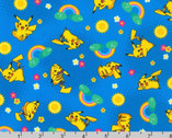 Sunny Days Pokemon - Pikachu Rainbow Floral Blue from Robert Kaufman Fabric
