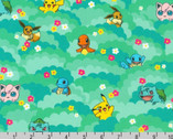 Sunny Days Pokemon - Characters Floral Green from Robert Kaufman Fabric
