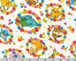 Sunny Days Pokemon - Characters Floral Wreath White from Robert Kaufman Fabric
