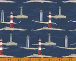 Sea and Shore - Lighthouses Navy by Hackney and Co from Windham Fabrics