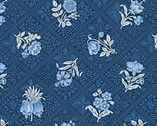 Porcelain - Botanicals Floral Sapphire Dark Blue from Andover Fabrics