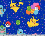 Pokemon - Character Balloons Confetti Cobalt Blue from Robert Kaufman Fabrics