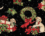 Christmas - Holly Gifts Dogs Black by Susan Winget from Springs Creative Fabric