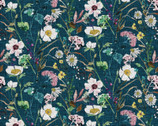 Verdure - Meadow Wildflowers Dark Teal by Esther Fallon Lau from Clothworks Fabric