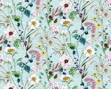 Verdure - Meadow Wildflowers Lt Teal by Esther Fallon Lau from Clothworks Fabric