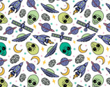 I Want to Believe - Alien Invasion White from Camelot Fabrics