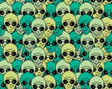 I Want to Believe - Extra Terrestrials Alien Heads Green from Camelot Fabrics
