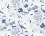 Seashell Wishes - Sealife Lt Denim by Diane Neukirch from Clothworks Fabric