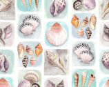 Seashell Wishes - Shell Tiles Turquoise by Diane Neukirch from Clothworks Fabric