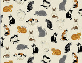 Kawaii Animal CANVAS - Cats Natural from Cosmo Fabric