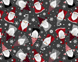 Gnome For The Holidays - Tossed Gnomes and Snowflakes Charcoal from Timeless Treasures Fabric