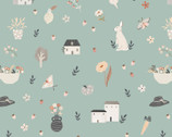 House and Home - Happy Home Dusty Green Aqua by Michal Marko from Poppie Cotton Fabric