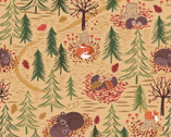 A Winter Nap - Forest Animals Winter Nap Dark Honey from Lewis and Irene Fabric