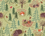 A Winter Nap - Forest Animals Winter Nap Green from Lewis and Irene Fabric