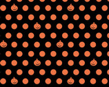 Retro Halloween - Pumpkin Dot Orange on Black from Clothworks Fabric