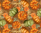 Harvest - Autumn Space Pumpkins Cinnamon Brown from David Textiles Fabrics