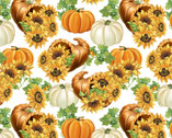 Harvest - Sunflower Cornucopia White from David Textiles Fabrics