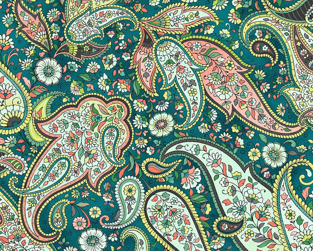 Paisley Story Master - Teal Green from Oasis Fabrics - JAQS Fabrics