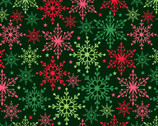 Christmas - Snowflakes Hunter Green from David Textiles Fabrics