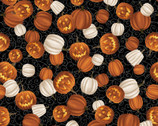 Midnight Magic - Tossed Pumpkins Swirls Black by Grace Popp from Studio E Fabrics