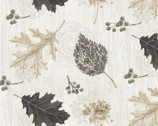 Fall Potpourri Metallic - Tossed Leaves Grey Beige by Andrea Tachiera from Henry Glass Fabric