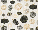 Fall Potpourri Metallic - Tossed Pumpkins Grey Beige by Andrea Tachiera from Henry Glass Fabric