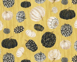 Fall Potpourri Metallic - Tossed Pumpkins Faded Yellow by Andrea Tachiera from Henry Glass Fabric