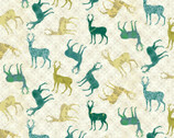 Christmas Magic - Patterned Deer Natural Teal by Kelly Rae Roberts from Benartex Fabrics