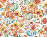 Happy Harvest - Pumpkins Floral White from 3 Wishes Fabric