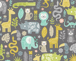 Baby Safari - Animal Montage Gray from Makower UK  Fabric
