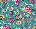 Jewel Tones - Sarasa Floral Teal from Makower UK  Fabric