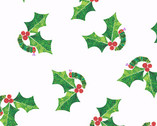 The VHC Christmas - Holly Berries Caterpillars White from Andover Fabrics