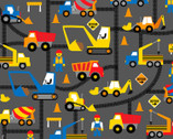 Construction - Construction Trucks and Workers Grey from Timeless Treasures Fabric
