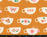 Camellia - Tea Cups Gold Orange by Melody Miller from Ruby Star Society Fabric