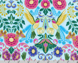 Midnight Nectar - Florals Hummingbirds Butterflies Mirrored Sky Blue from Robert Kaufman Fabric