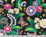 Midnight Nectar - Florals Hummingbirds Butterflies Onyx from Robert Kaufman Fabric
