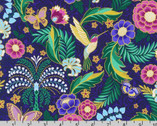 Midnight Nectar - Florals Hummingbirds Butterflies Navy from Robert Kaufman Fabric