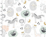 Oh My Safari FLANNEL - Tossed Safari Animals White from 3 Wishes Fabric