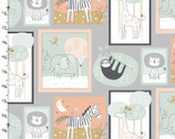Oh My Safari FLANNEL - Safari Friends Patch Grey from 3 Wishes Fabric