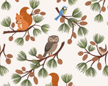 Evergreen - Pine Cone Branches Animals Cream from Lewis and Irene Fabric