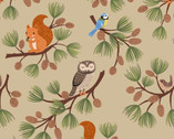 Evergreen - Pine Cone Branches Animals Beige from Lewis and Irene Fabric