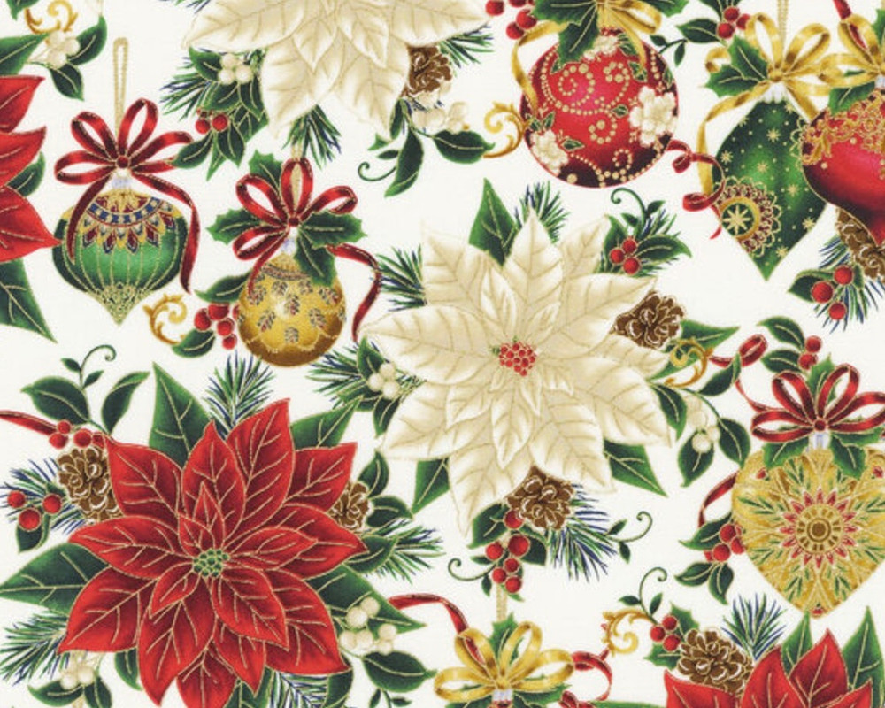 Christmas Splendor - Ornament Poinsettias Cream Metallic from Robert  Kaufman Fabric - JAQS Fabrics